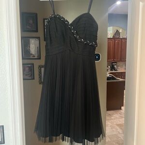 Xscape Black Strapless Dress with Pleated Skirt